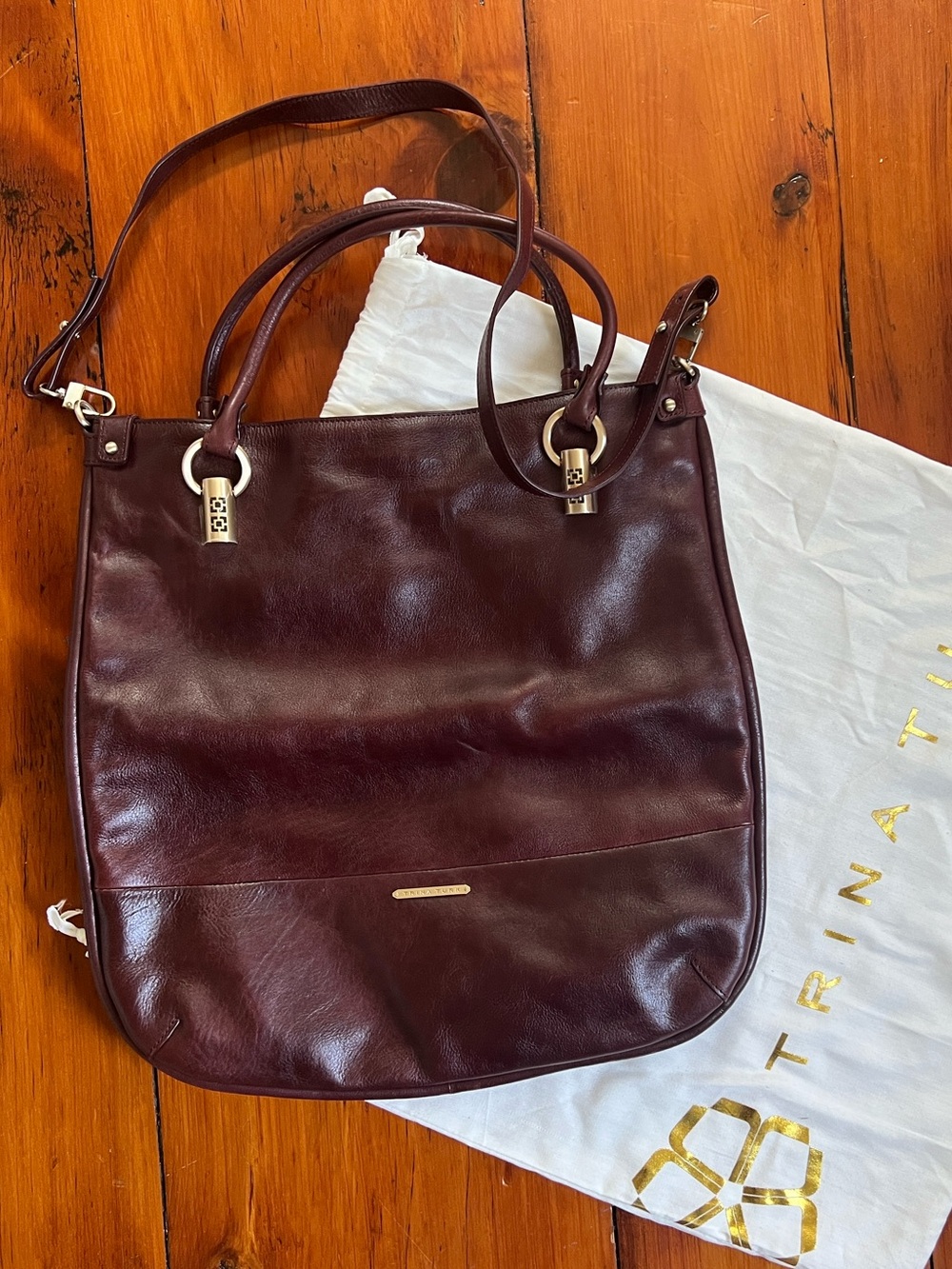 Trina Turk Wine Leather Shoulder Tote